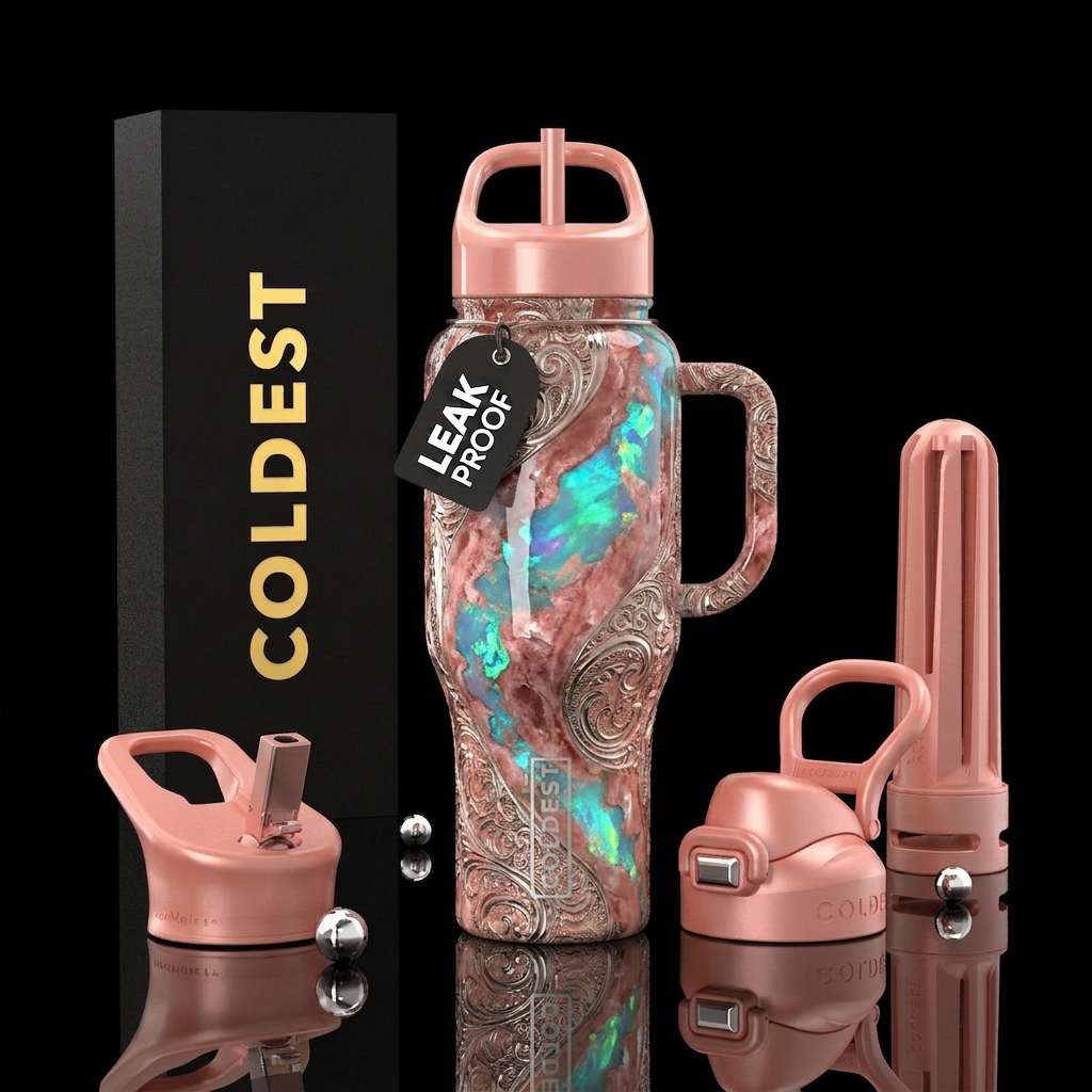 Morganite, zinc, glossy, add some teal and opal,tr... water bottle design