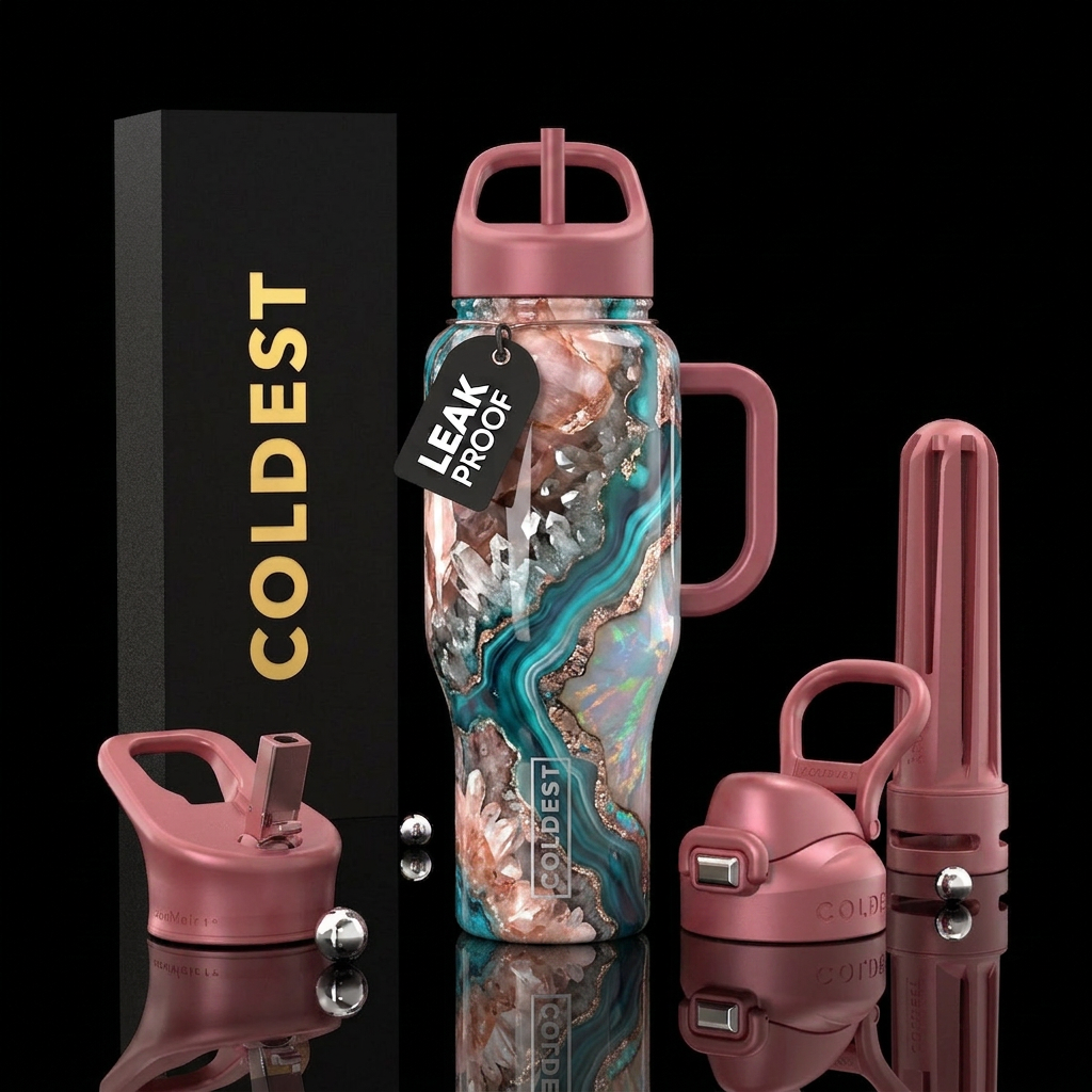 Morganite, zinc, glossy, add some teal ,and opalen... water bottle design