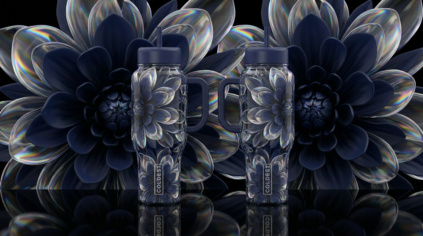 A 3d floral pattern featuring layers of translucen... water bottle design