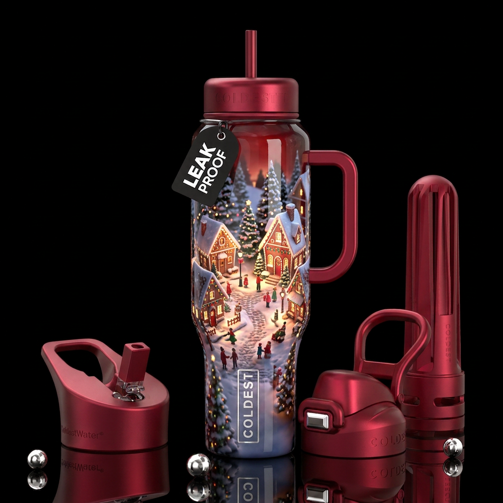 Beautiferous christmas scene with snow and christm... water bottle design