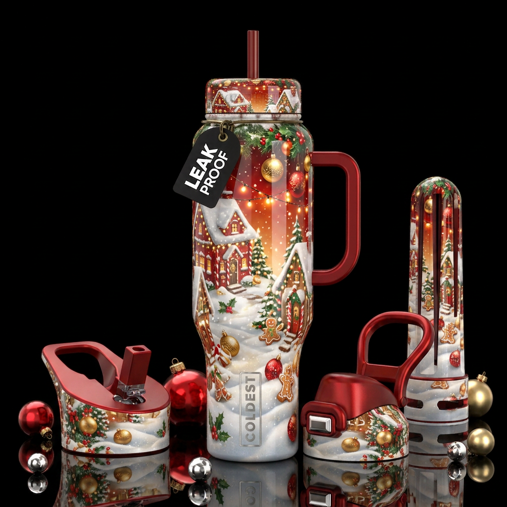Beautiferous christmas themed with lights snow and... water bottle design