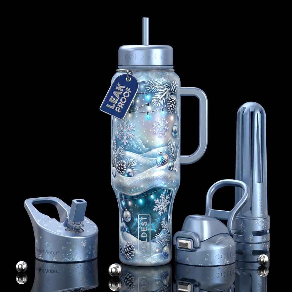 Beautiferous christmas themed with lights snow and... water bottle design