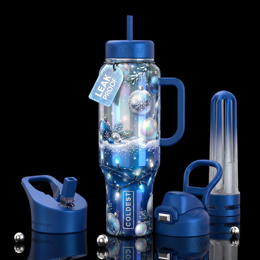 Beautiferous christmas themed with lights snow and... water bottle design