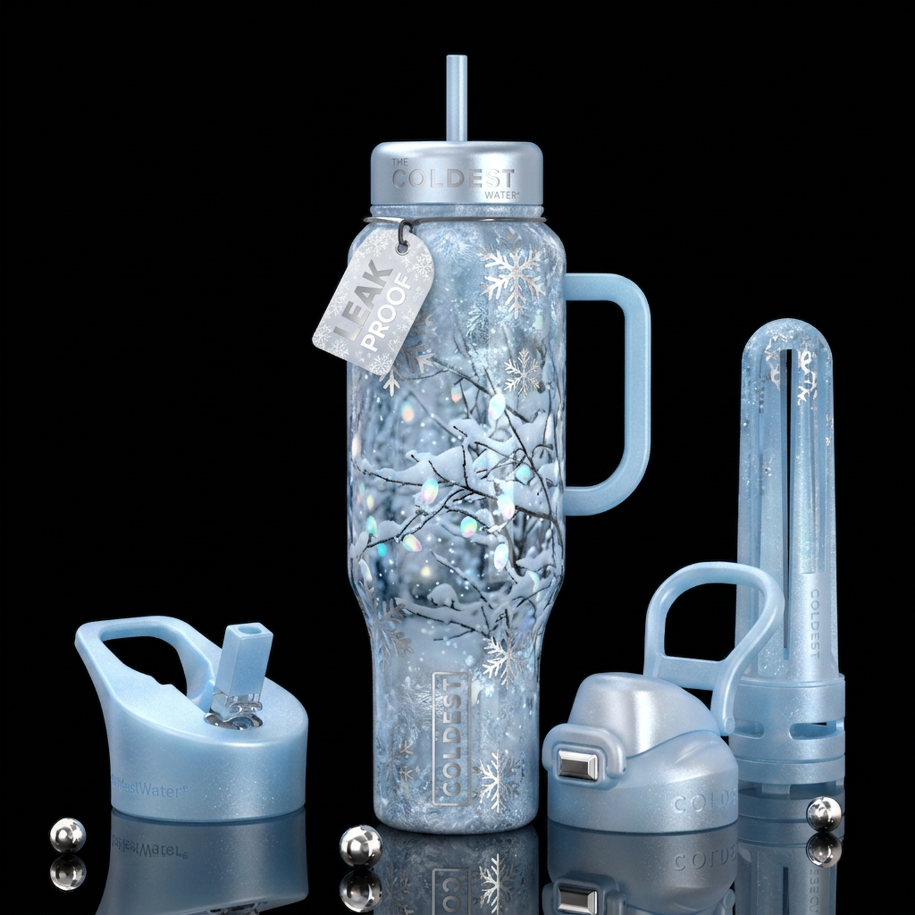 Beautiferous christmas themed with lights snow and... water bottle design