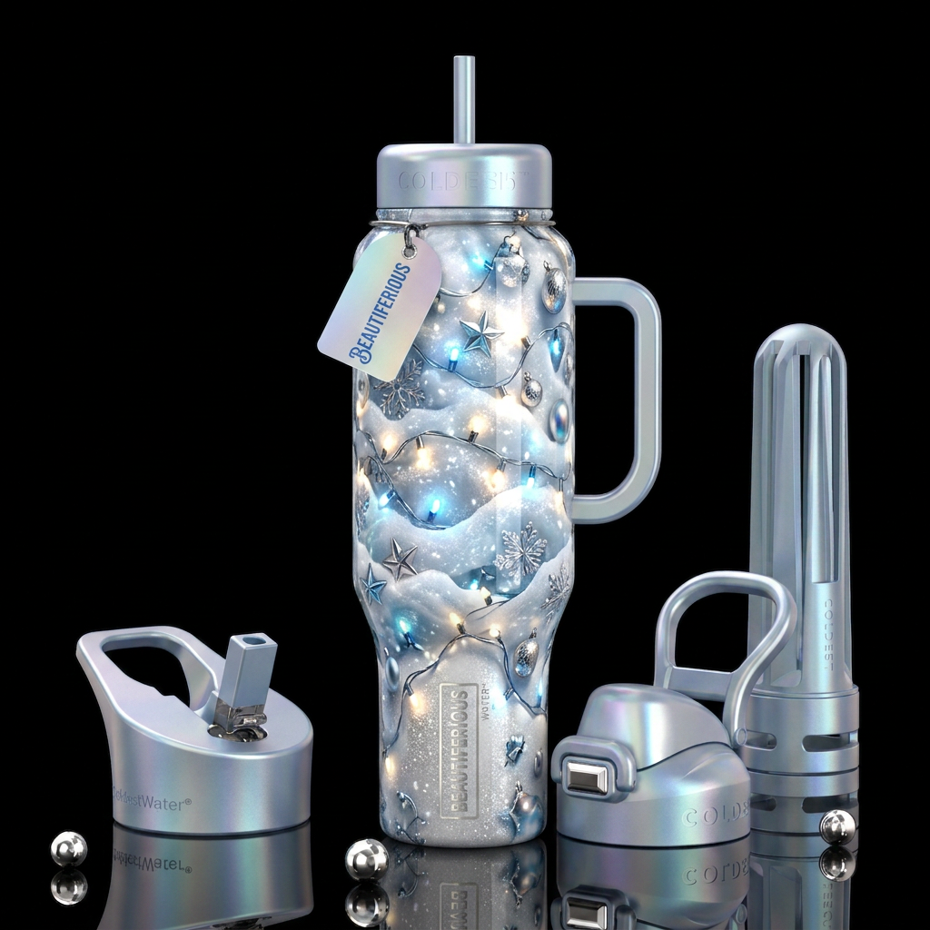Beautiferous christmas themed with lights snow and... water bottle design