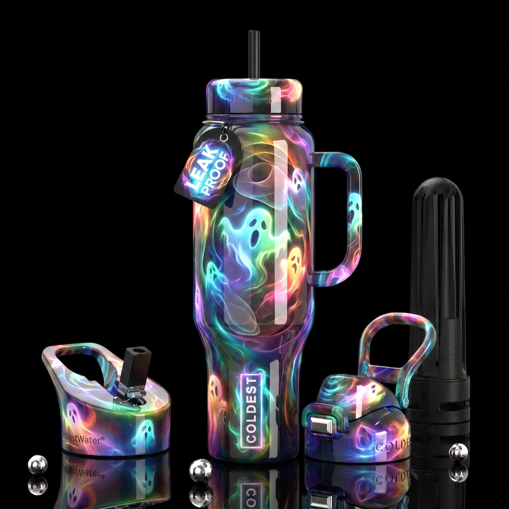 Boo-tiferous,glossy, trompe-l'œil, detailed,aura, ... water bottle design