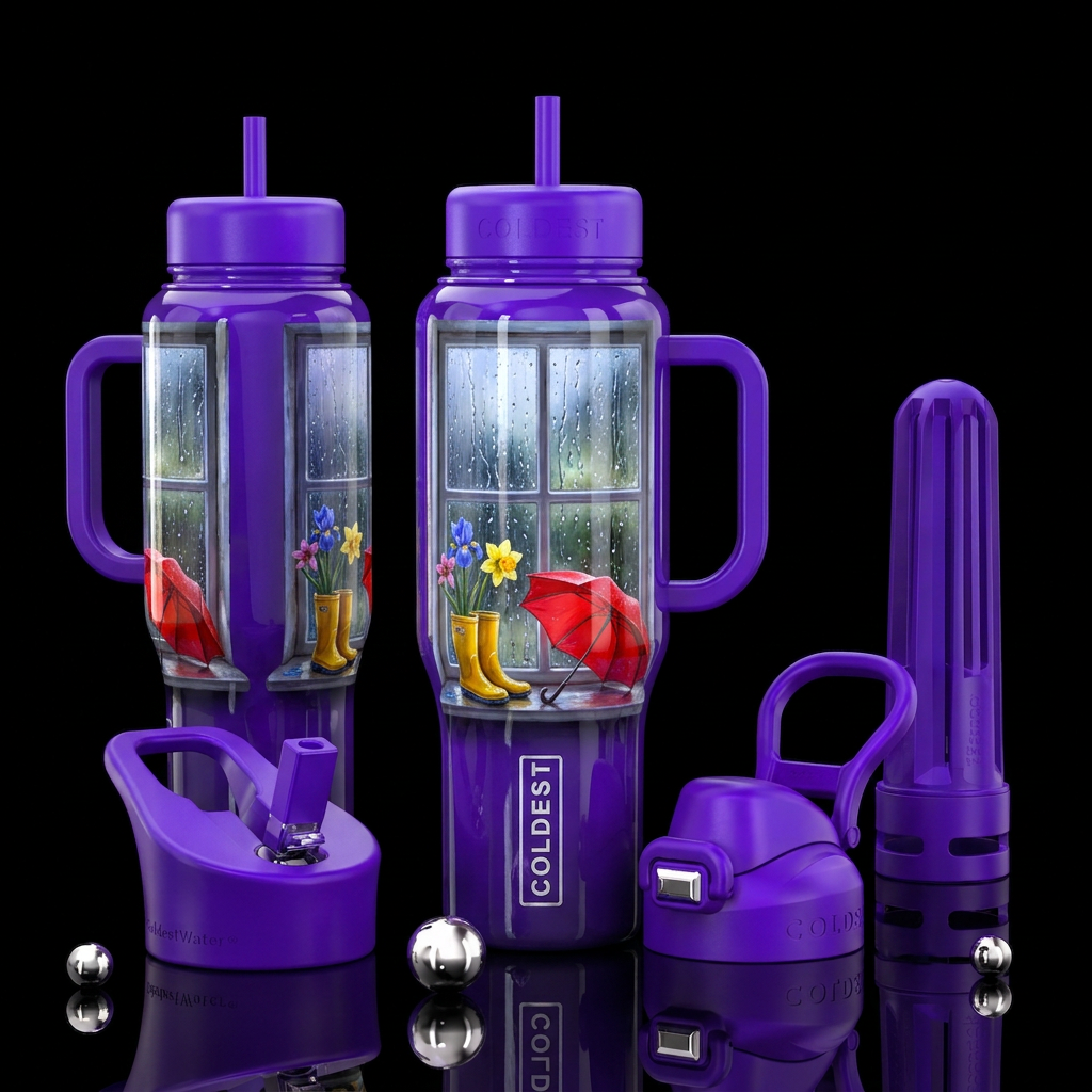 Singing in the rain,glossy, trompe-l'œil, beautife... water bottle design