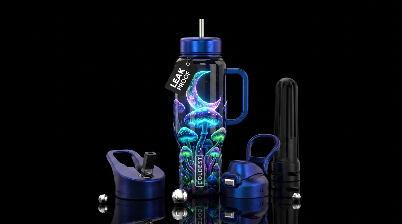 Glowie mushroom with a Glowie crescent moon on top... water bottle design