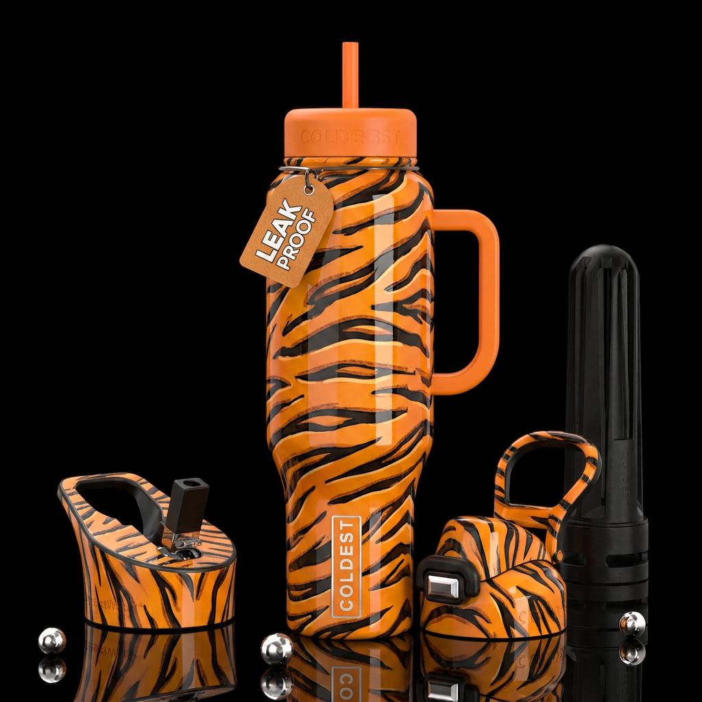 Tiger stripes, glossy, trompe-l'œil, beautiferous,... water bottle design