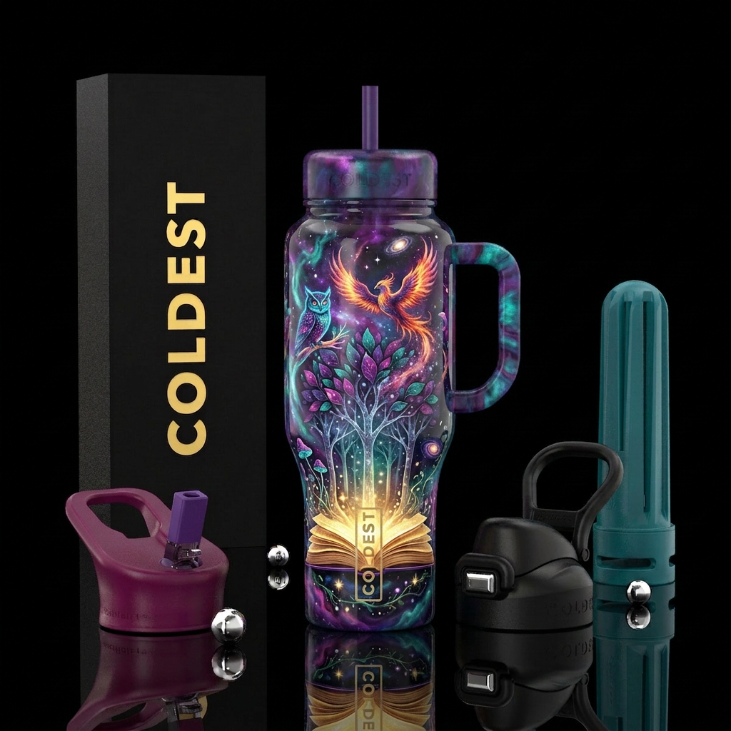 Digital art for a seamless tumbler wrap. An open b... water bottle design