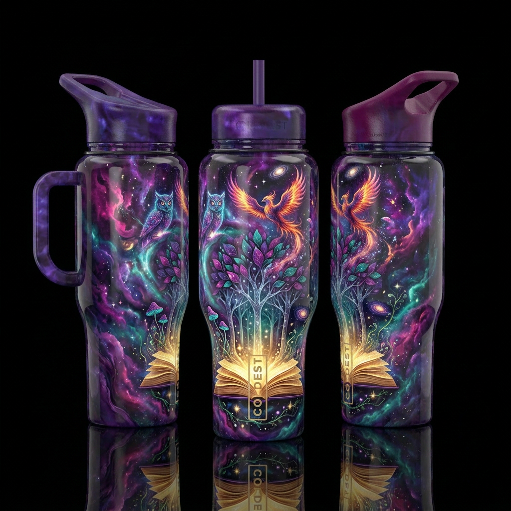 Digital art for a seamless tumbler wrap. An open b... water bottle design