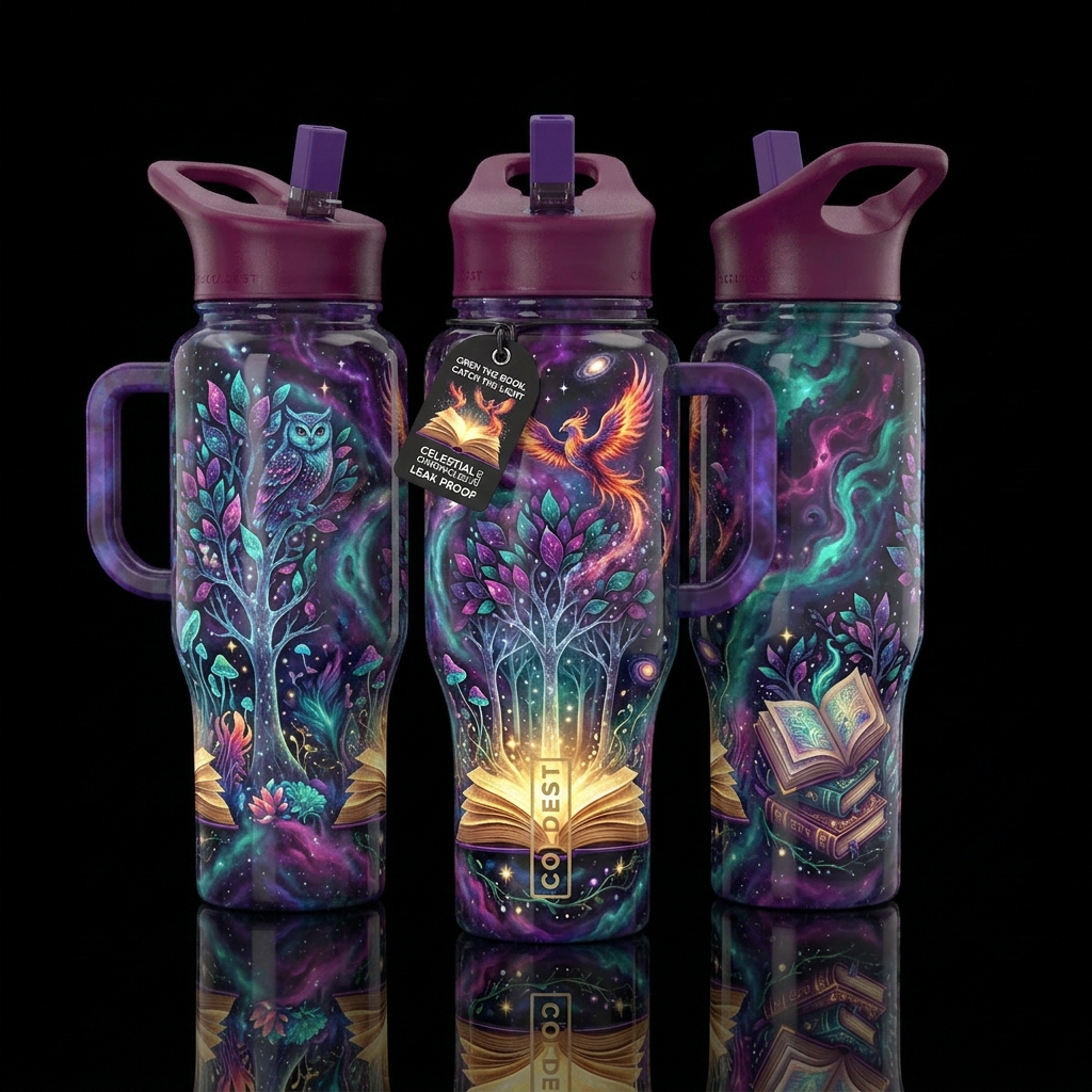 Digital art for a seamless tumbler wrap. An open b... water bottle design