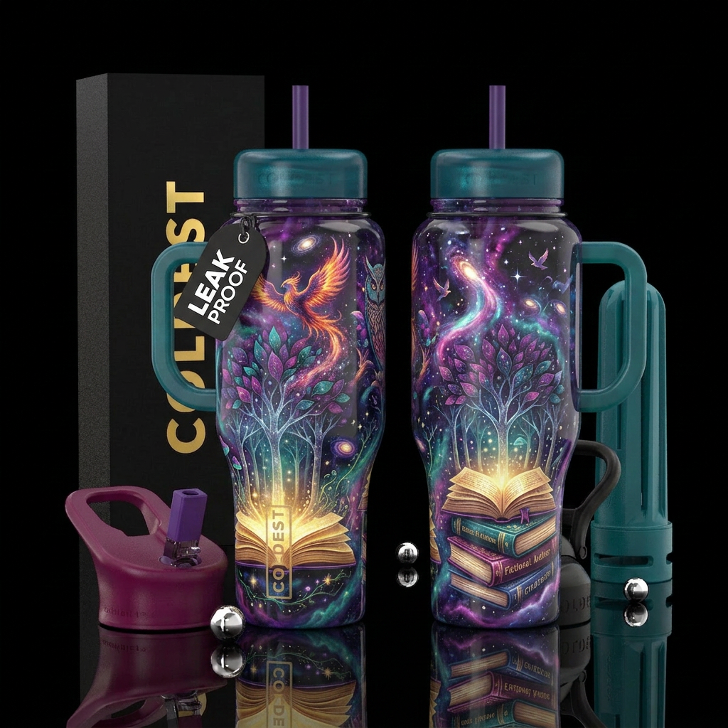 Digital art for a seamless tumbler wrap. An open b... water bottle design