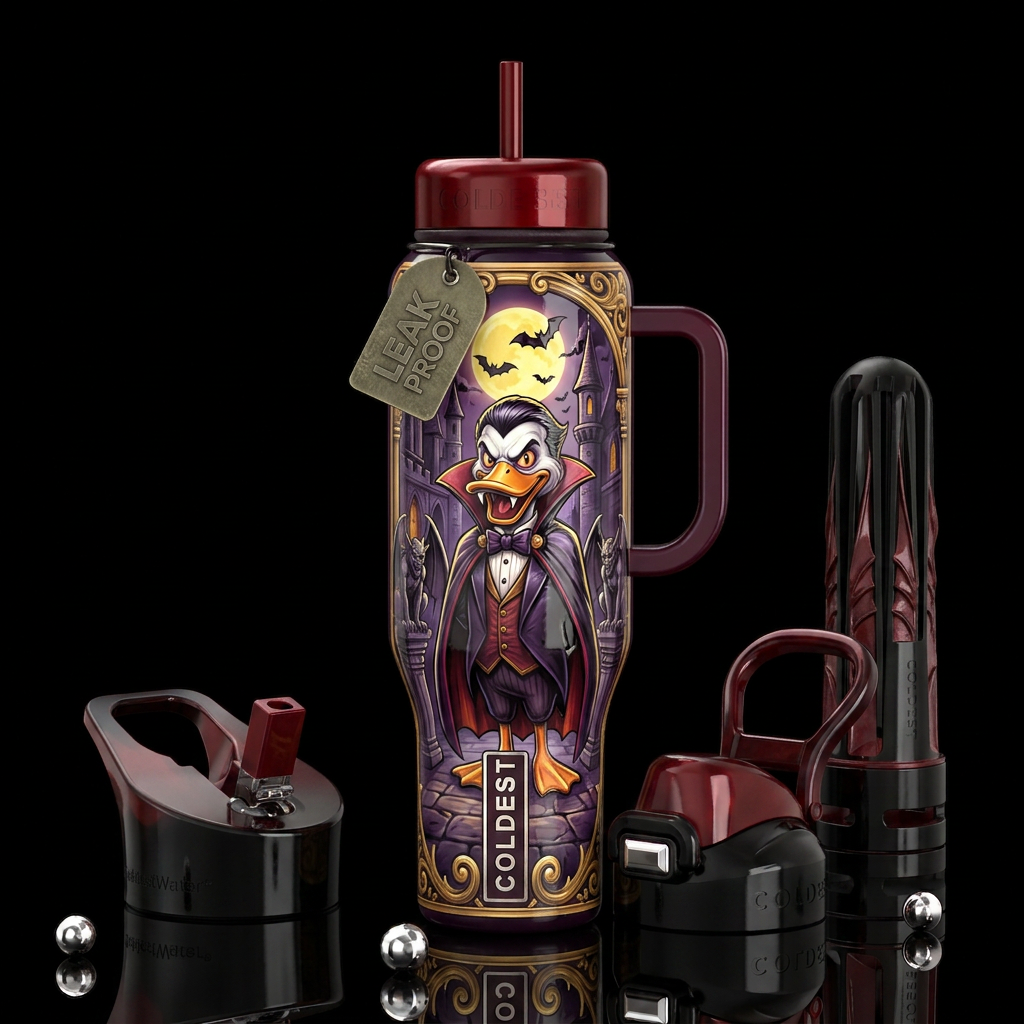 Count quackula, glossy, trompe-l'œil, beautiferous... water bottle design