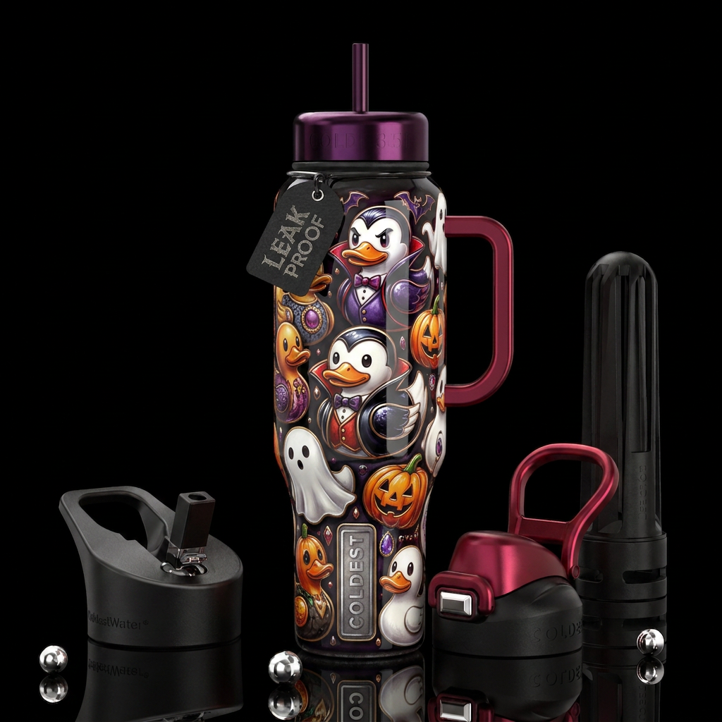 Count quackula, glossy, trompe-l'œil, beautiferous... water bottle design