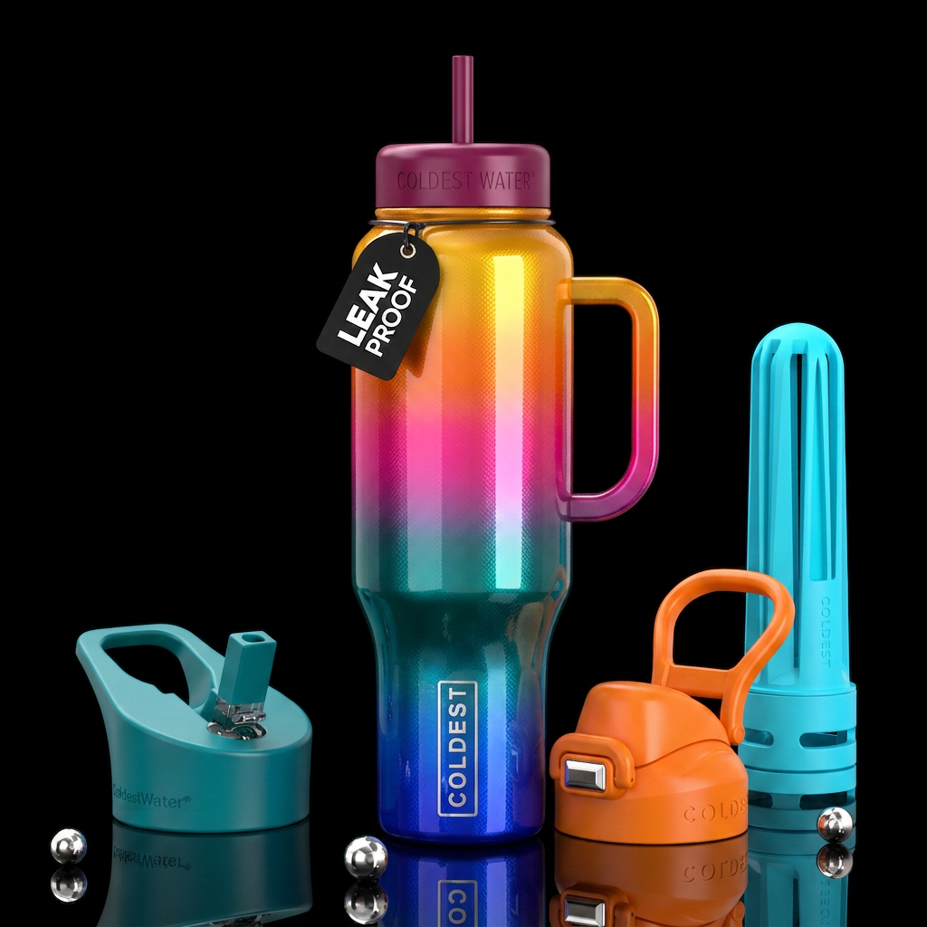 Dip dye,glossy, trompe-l'œil, beautiferous, glowie water bottle design