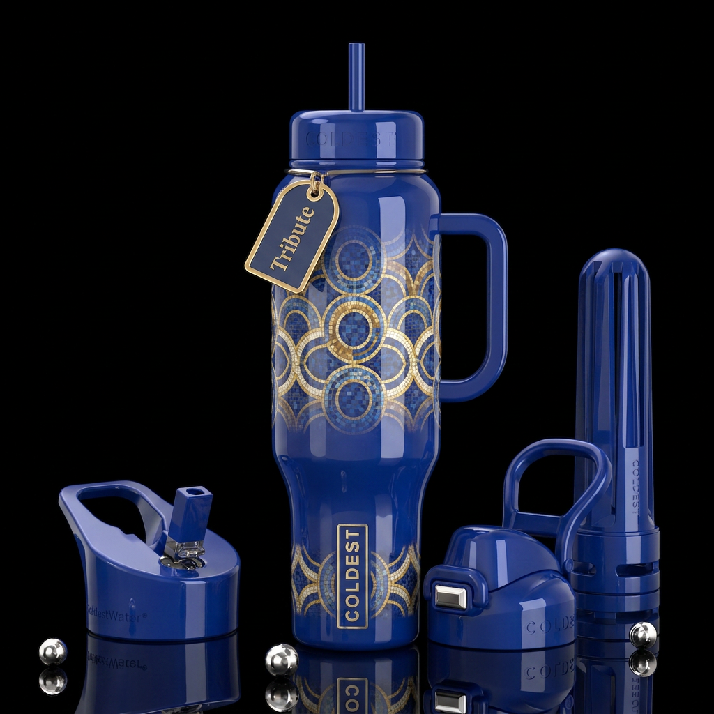 Tribute,glossy, trompe-l'œil, beautiferous water bottle design