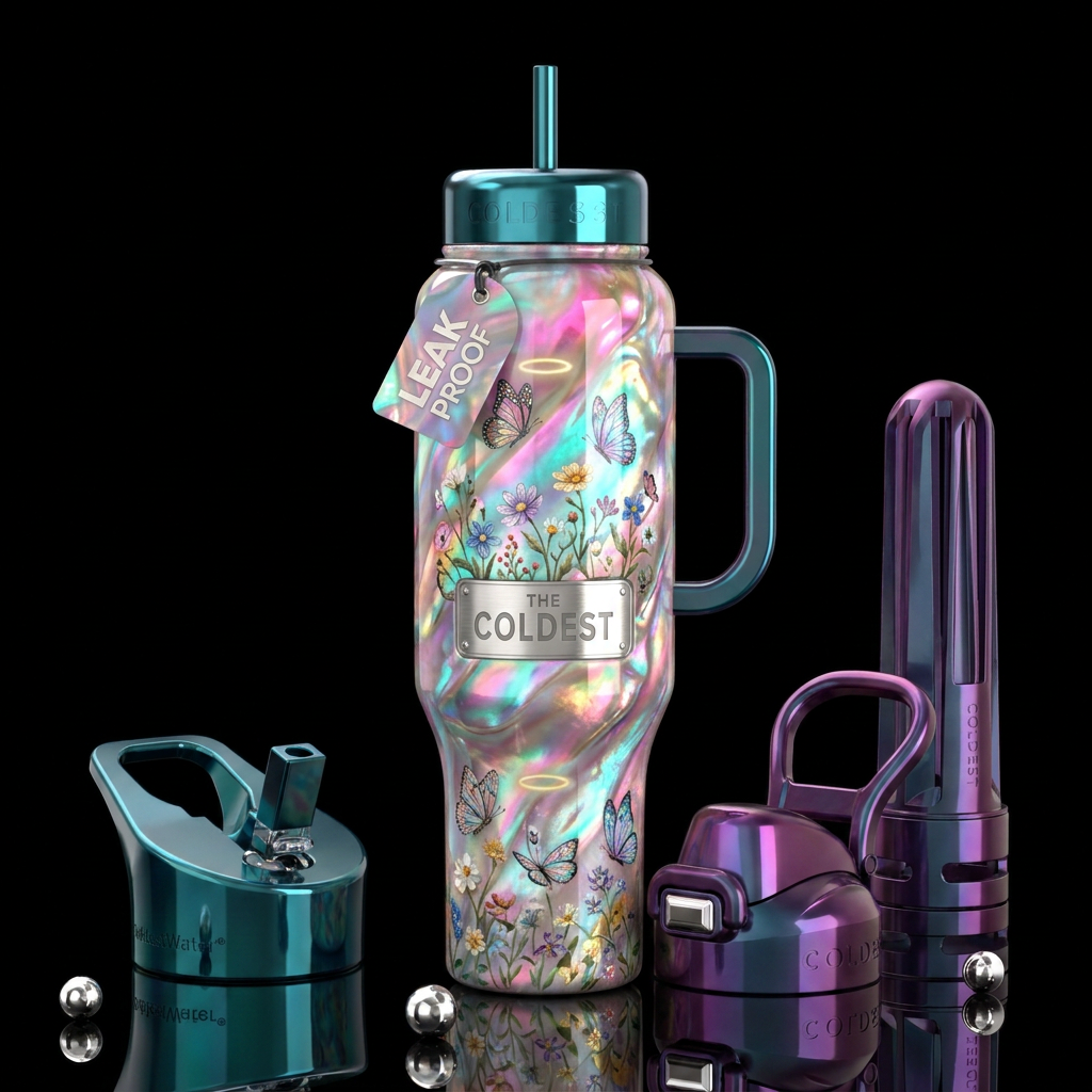 innocent, integrity, glossy, trompe-l'œil, beautif... water bottle design
