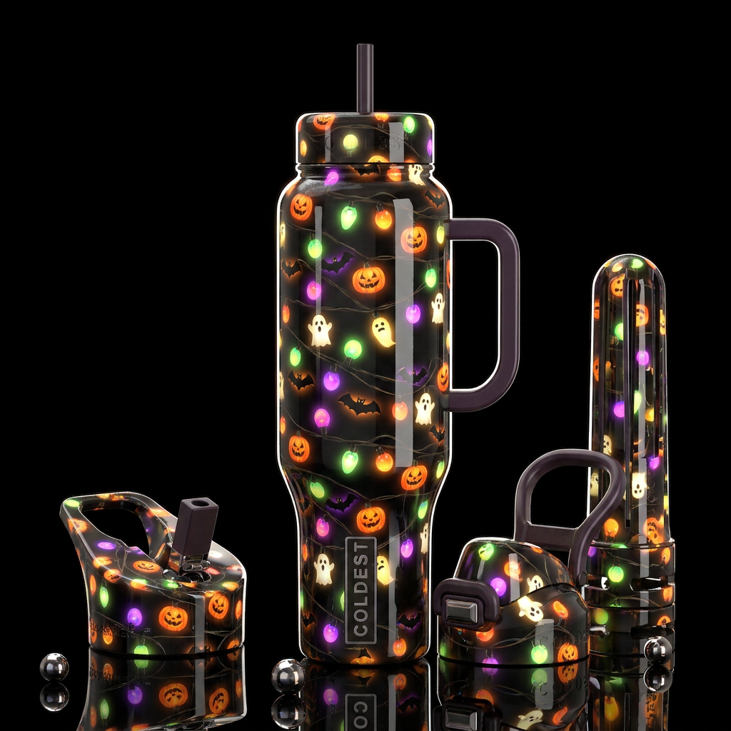 String of Halloween  lights, trompe-l'œil, beautif... water bottle design