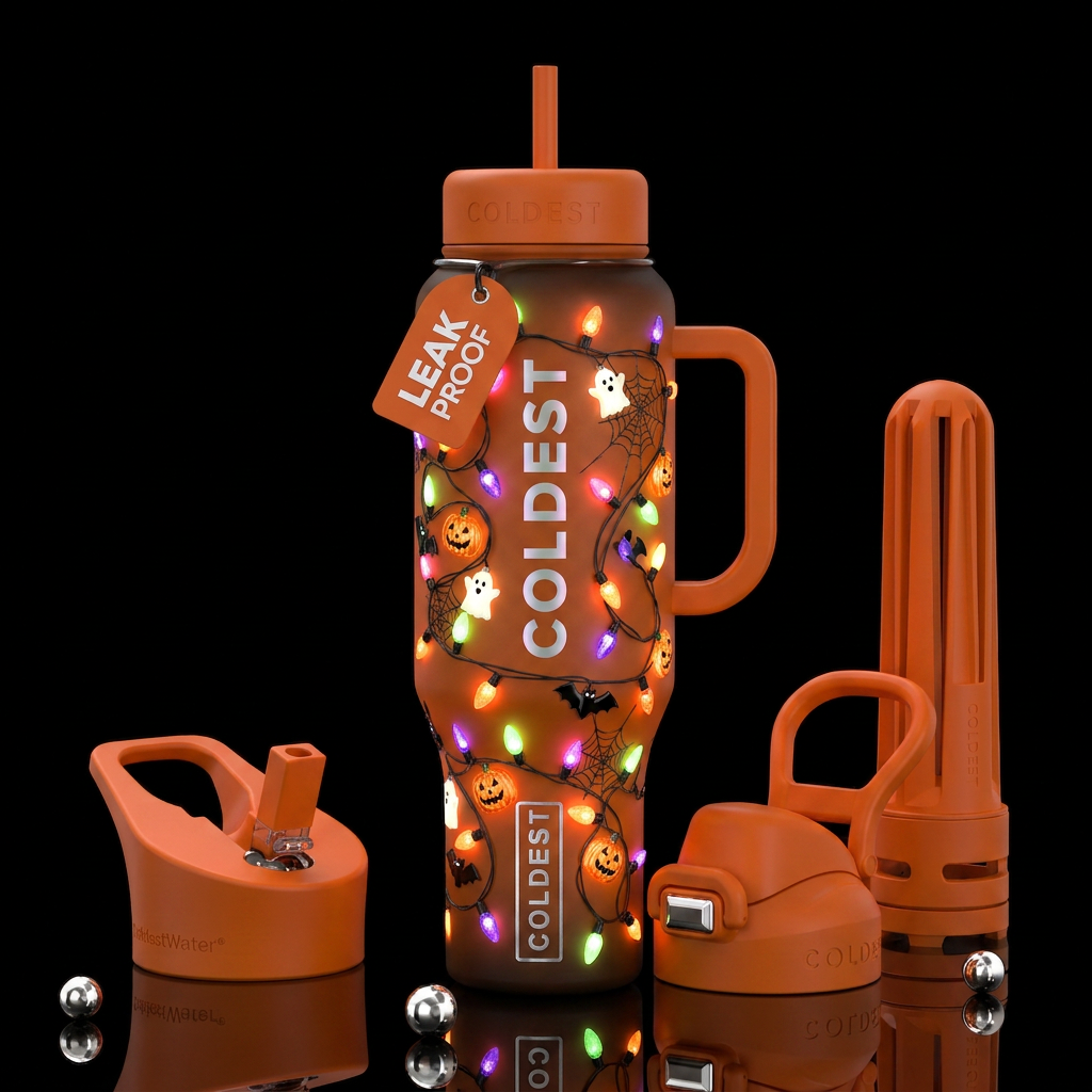String of Halloween  lights, trompe-l'œil, beautif... water bottle design