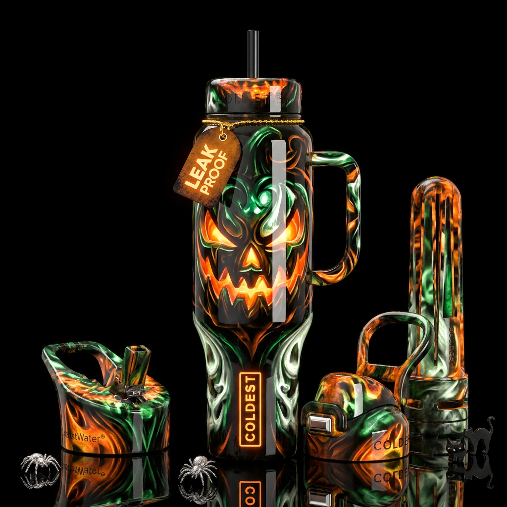 Halloween  , trompe-l'œil, beautiferous, glossy,gl... water bottle design