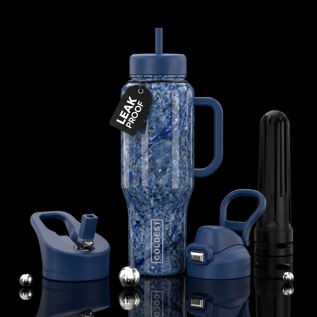 Blue granite water bottle design