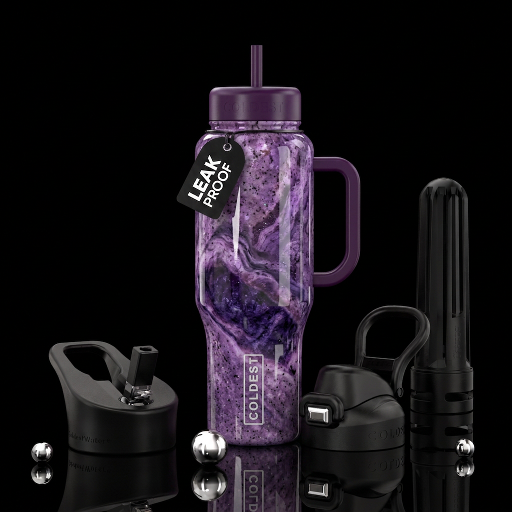 Purple granite, glossy, trompe-l'œil, beautiferous water bottle design