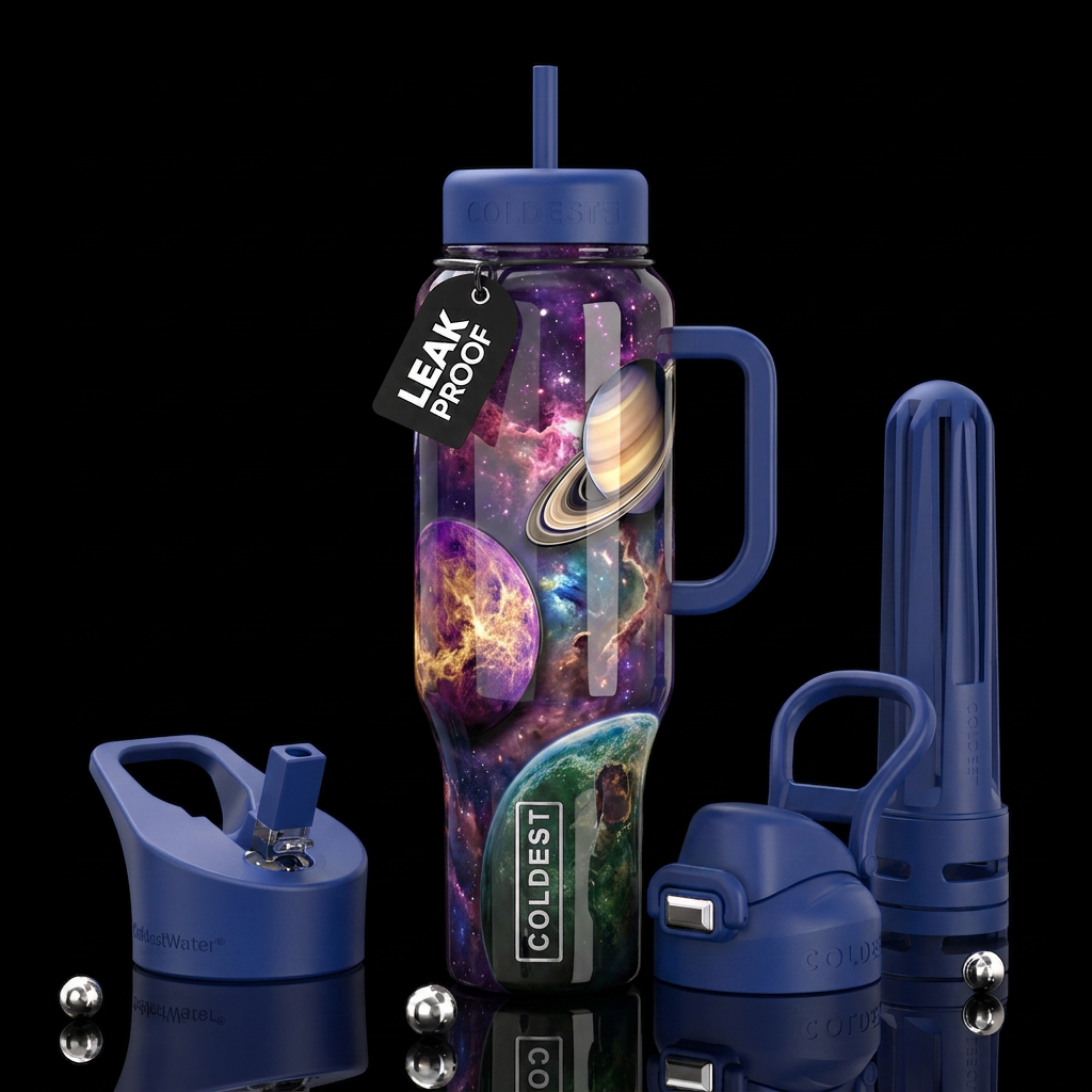 Venus saturn,glossy, trompe-l'œil, beautiferous water bottle design