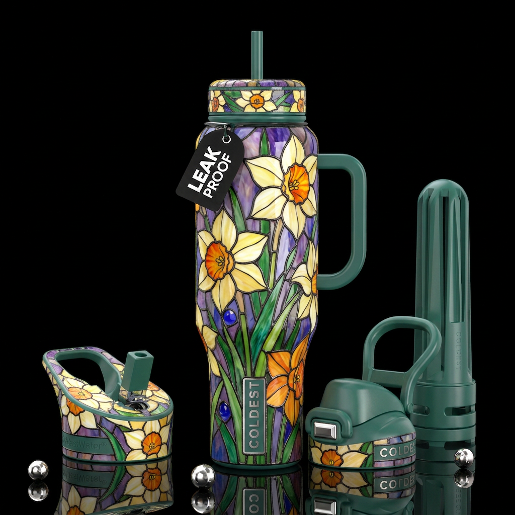 Narcissis,glossy, trompe-l'œil, beautiferous,Tiffa... water bottle design