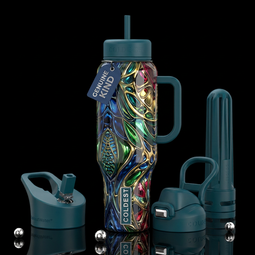 Genuine, kind, trompe-l'œil,glossy, beautiferous water bottle design