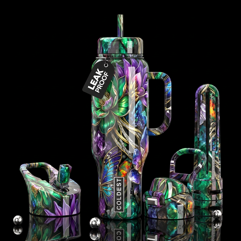 Super, natural, glossy, trompe-l'œil, beautiferous water bottle design