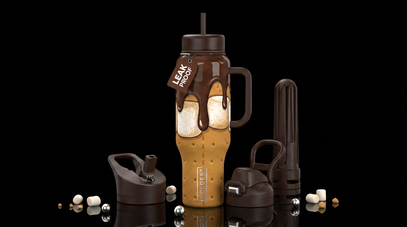 Graham cracker background with marshmallow and dri... water bottle design