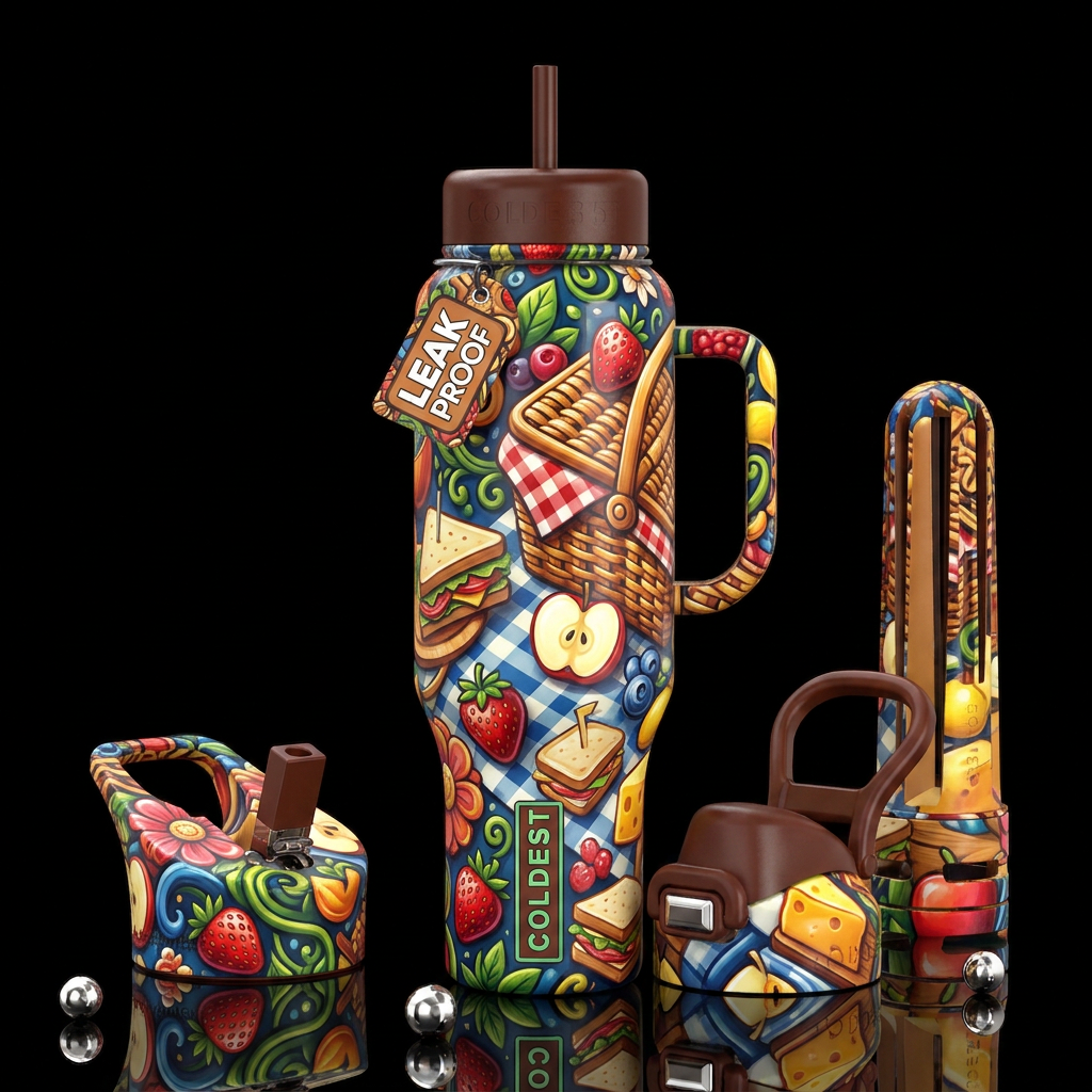 Its to bring to a picnic, glossy, trompe-l'œil, be... water bottle design