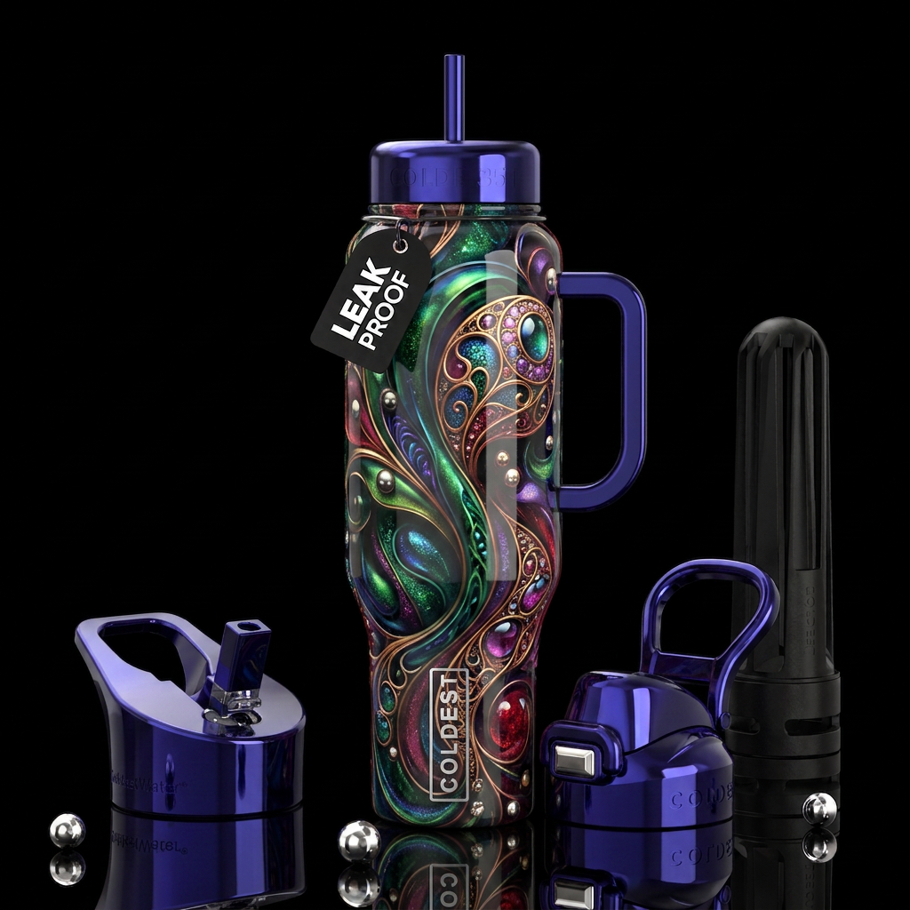 Avant-garde, glossy, trompe-l'œil, beautiferous water bottle design