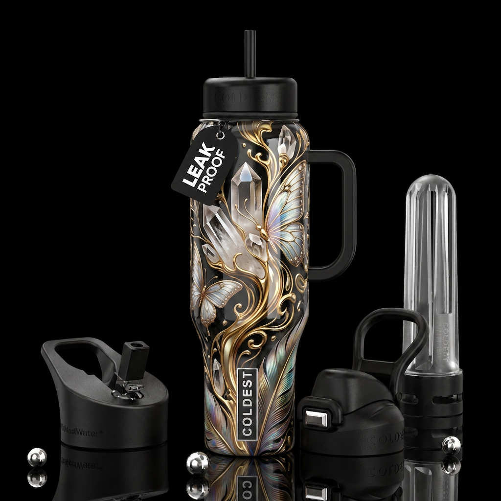 Avant-garde, glossy, trompe-l'œil, beautiferous water bottle design