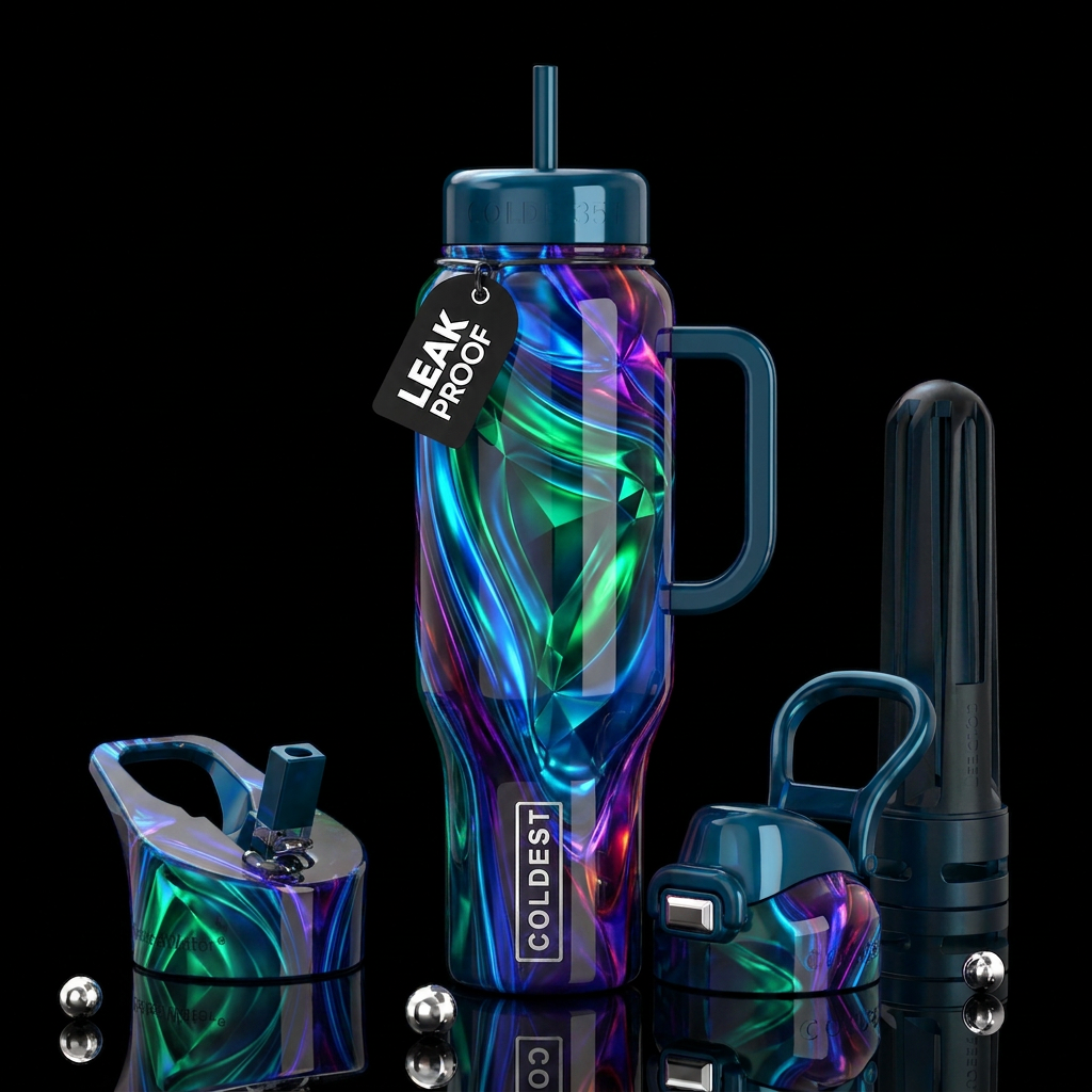 Avant-garde, glowie,, glossy, trompe-l'œil, beauti... water bottle design