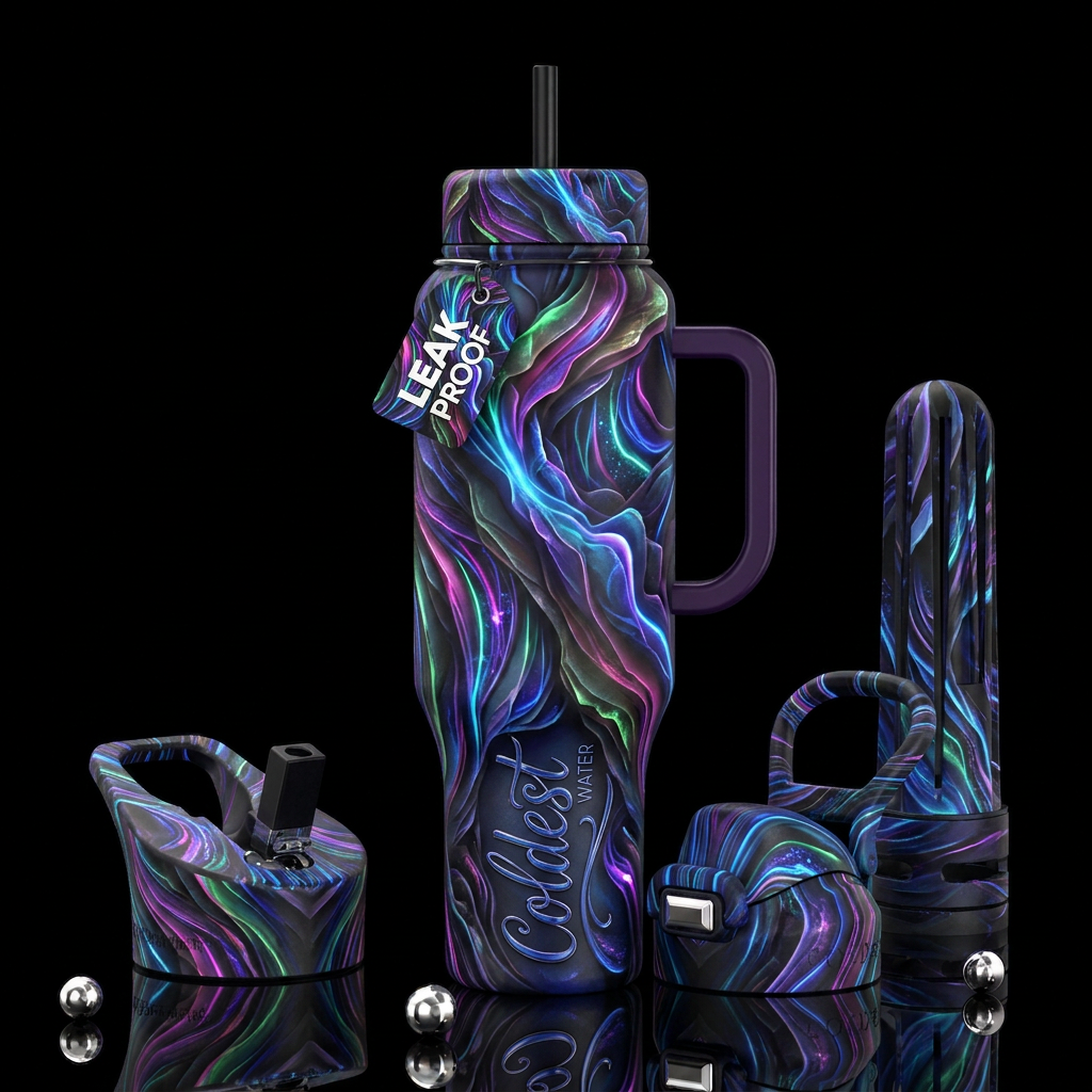 Avant-garde, glowie,, glossy, trompe-l'œil, beauti... water bottle design