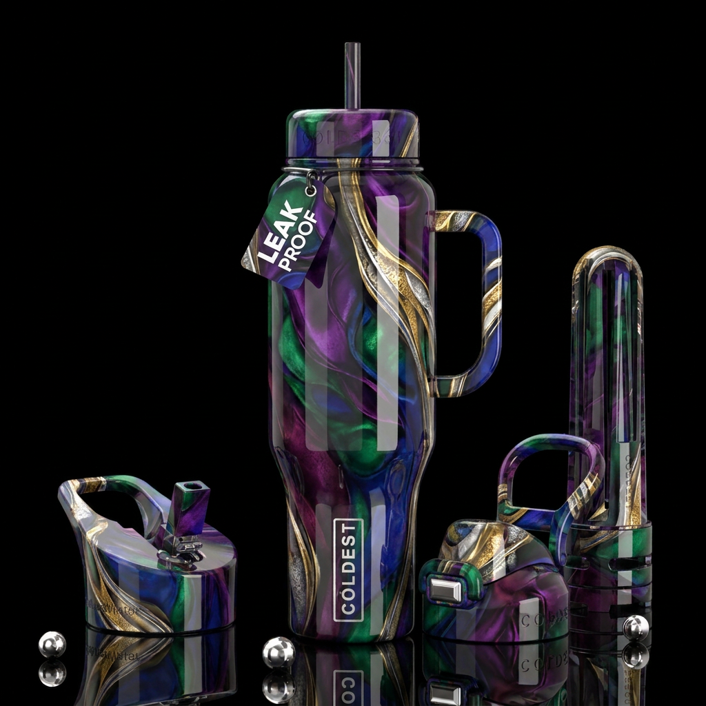 moody, luxurious,glossy, trompe-l'œil, beautiferou... water bottle design