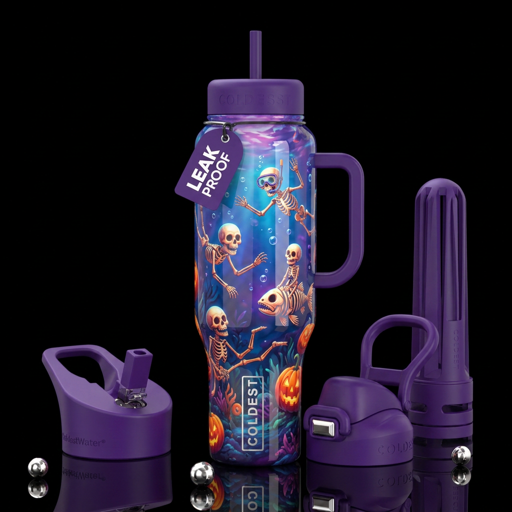 Halloween, skeletons going for a swim,glossy, trom... water bottle design