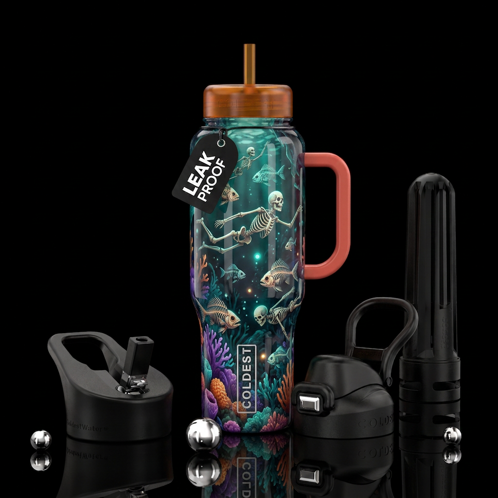 Halloween, skeletons going for a swim,glossy, trom... water bottle design