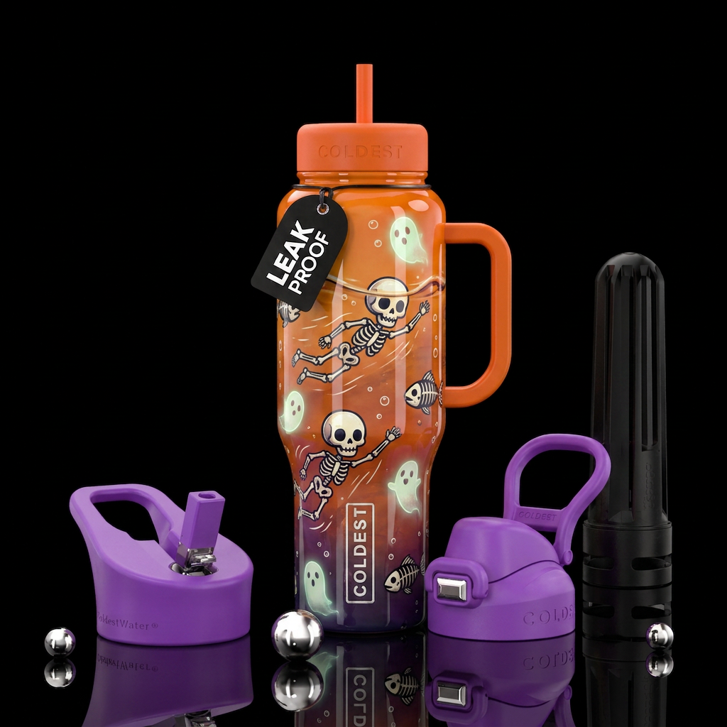 Halloween, skeletons going for a swim,glossy, trom... water bottle design