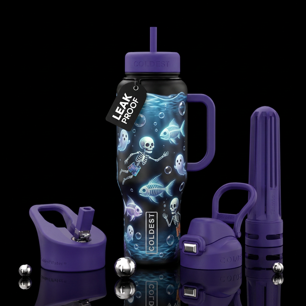 Halloween, skeletons going for a swim,glossy, trom... water bottle design