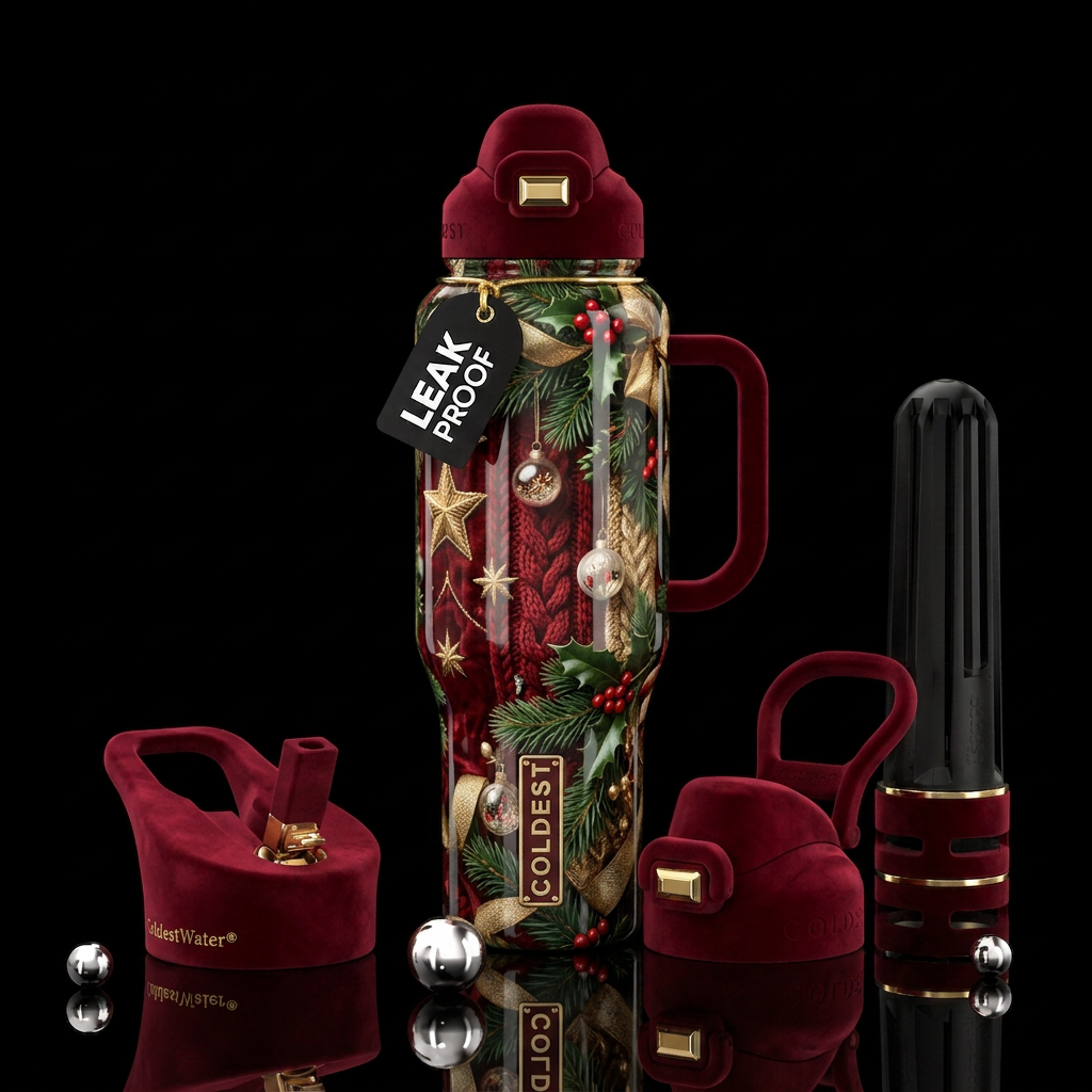 Comfy,cozy,glossy, trompe-l'œil, beautiferous, Chr... water bottle design