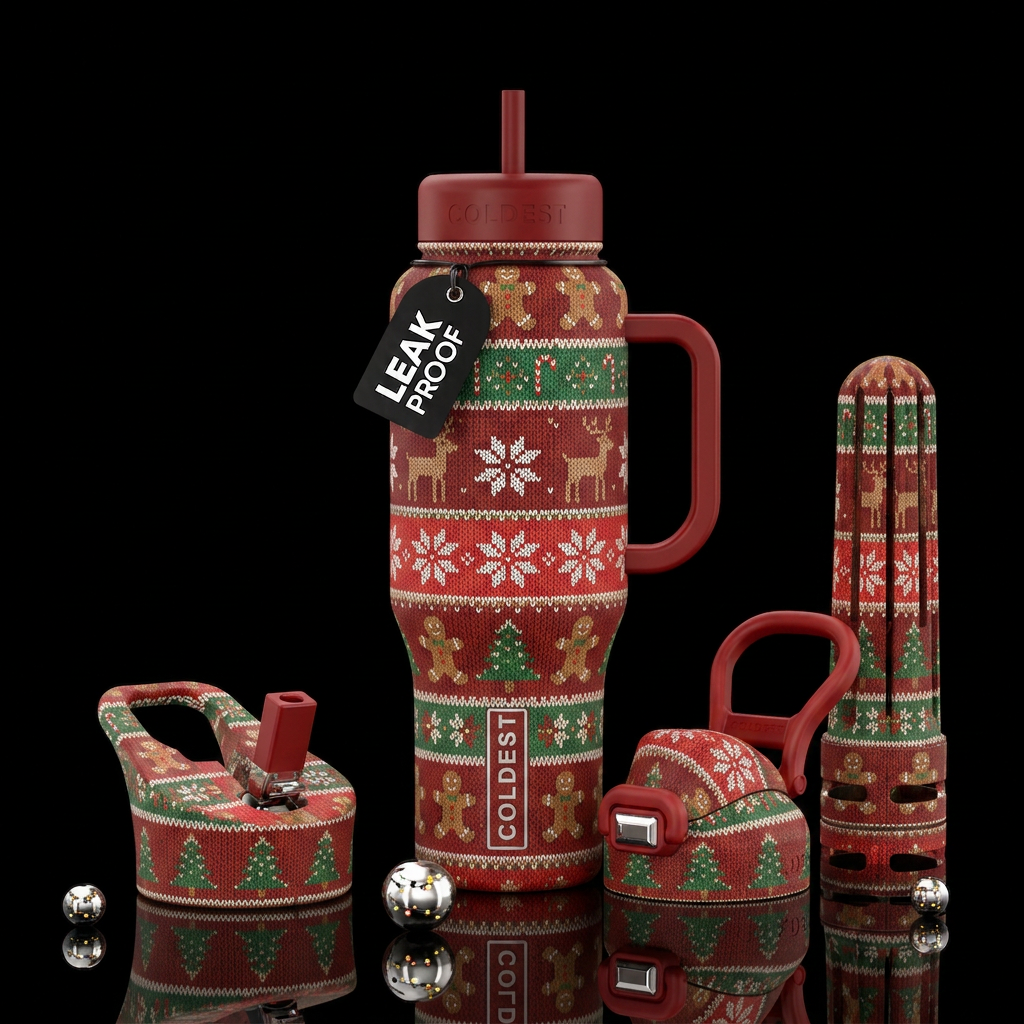 Comfy,cozy,glossy, trompe-l'œil, beautiferous, Chr... water bottle design