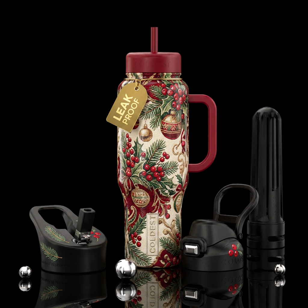 ,cozy,glossy, trompe-l'œil, beautiferous, Christma... water bottle design