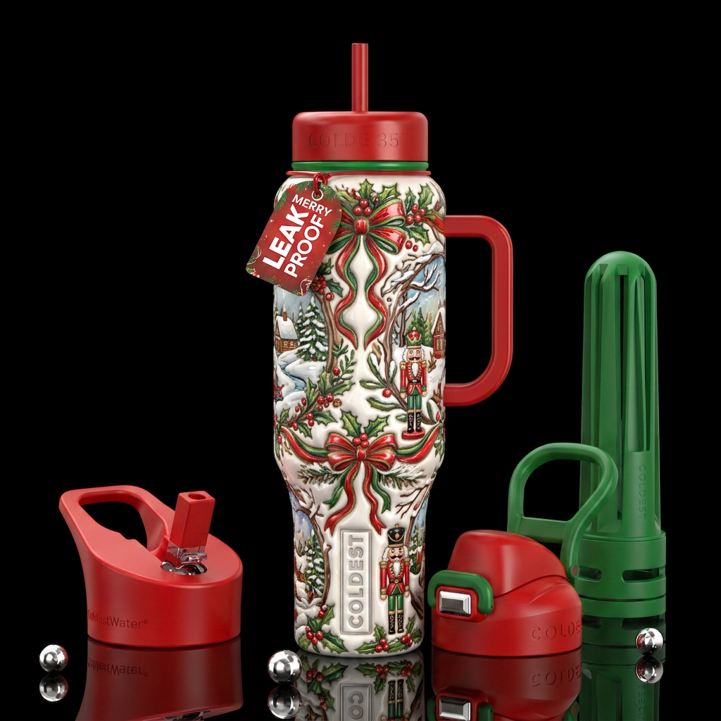 ,cozy,glossy, trompe-l'œil, beautiferous, Christma... water bottle design