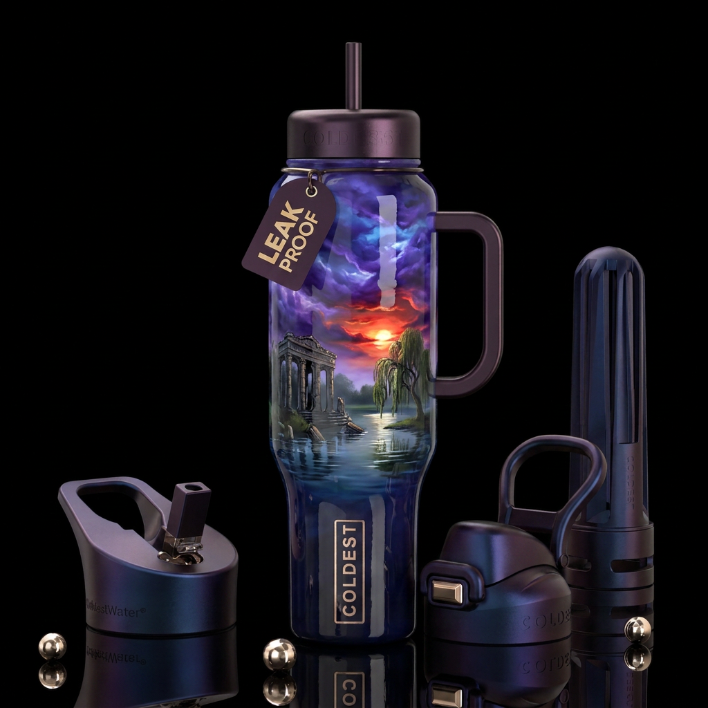 Melancholic, glossy, trompe-l'œil, beautiferous water bottle design