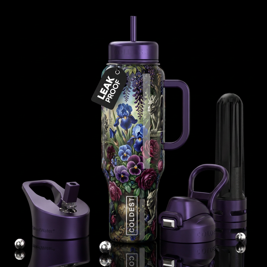 Melancholic, glossy, trompe-l'œil, beautiferous water bottle design