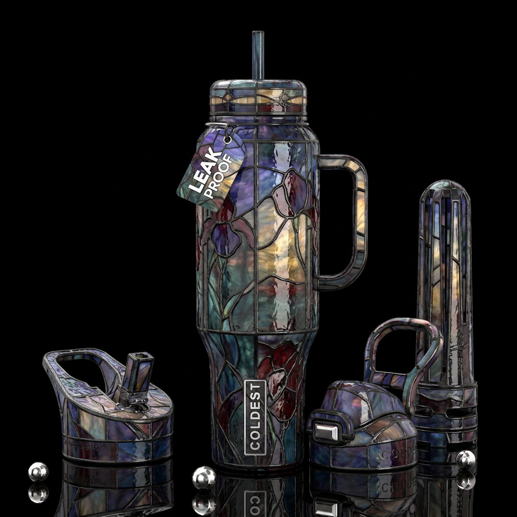 Melancholic, glossy, trompe-l'œil, beautiferous,Ti... water bottle design