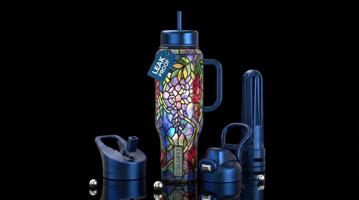 Melancholic, glossy, trompe-l'œil, beautiferous,Ti... water bottle design